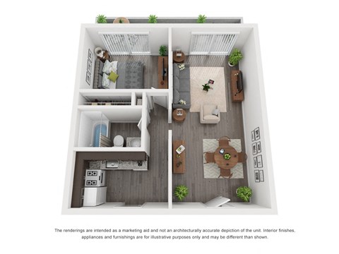Floor plan for 1 bed, 1 bath, 625 sqft